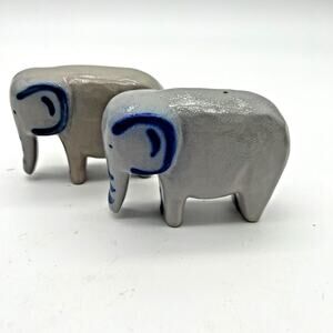 Eldreth Pottery Salt Glaze Noah's Ark Elephant Figurines Pair